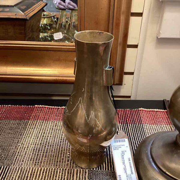 Brass Vase with Pagoda Mountain Engraving