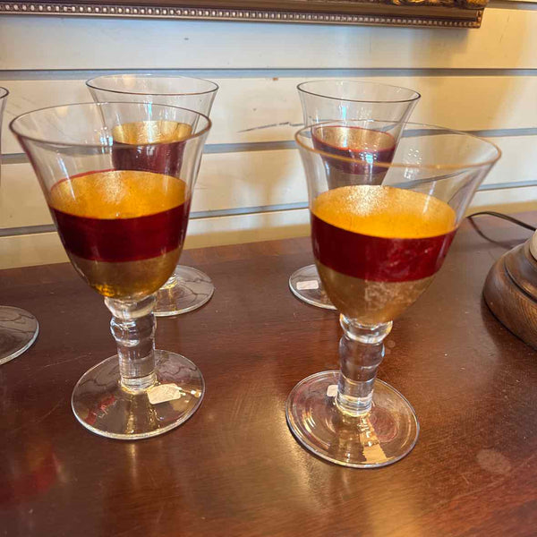 Set of 6 Vietri Gold & Red Goblets