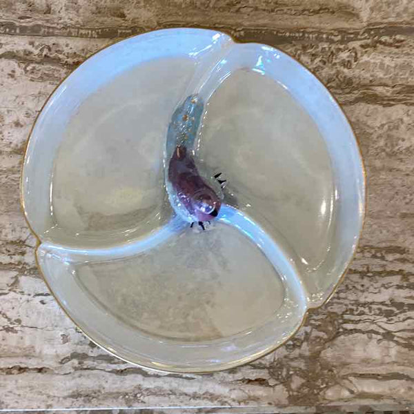 Handpainted Three Section Bowl with Bird