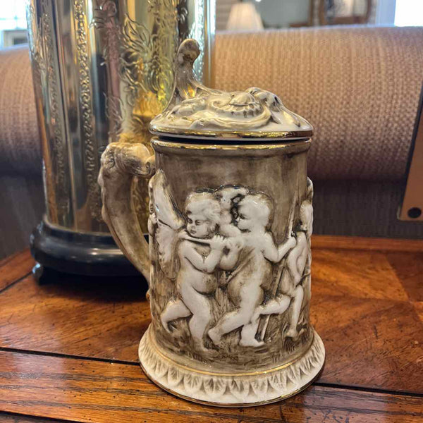 Vintage Capodimonte Porcelain Tankard w/ Cupid Relief