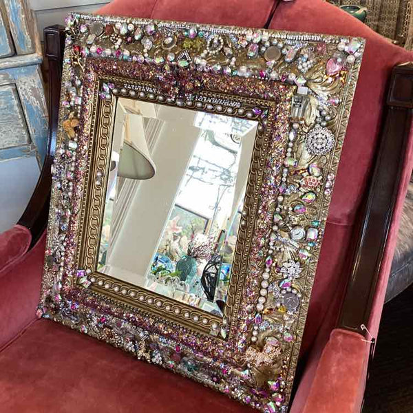 Beviled Mirror w/Vintage Jewelry