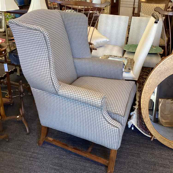 Gray Houndstooth Wing Chair