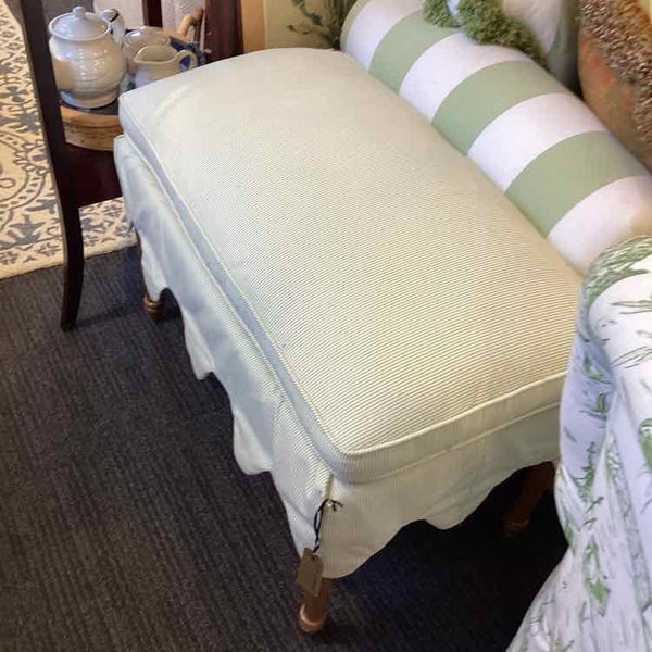 Green Striped Ottoman With Scalloped Skirt