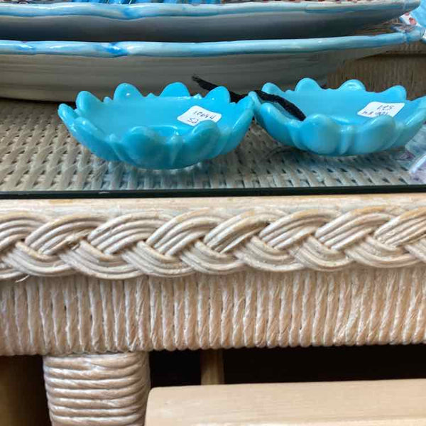 Pair of Aqua Milk Glass Bobeches