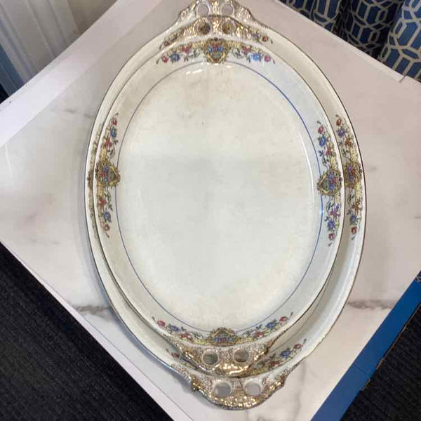 Pair of Canonsburg Clamont Oval Ivory Serving Trays