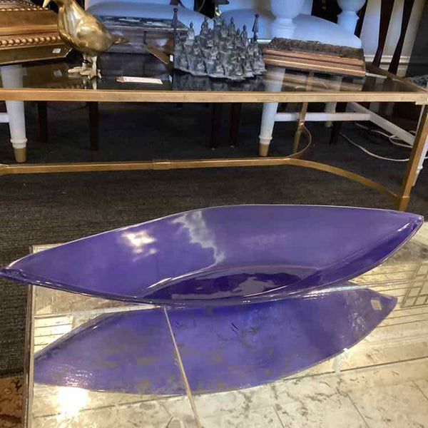 Signed Annieglass Blue Canoe Bowl