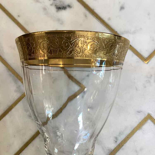 Pair of Glass Gold Rim Wine Glasses