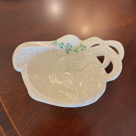 Belleek Girl Playing Harp Dish