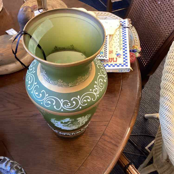 Vintage Frosted Green Glass Vase