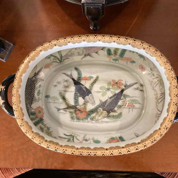 Chinese Handpainted  Footbath w/ Pedestal Black/Gold