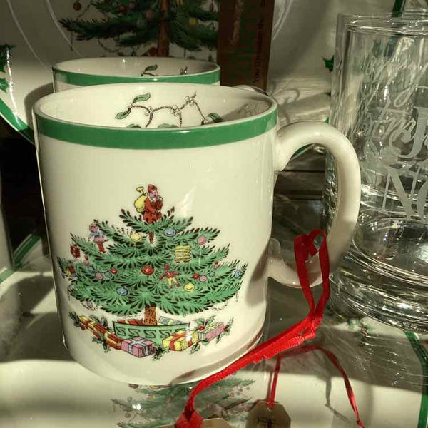 Spode Christmas Mugs with Green Trim - Set of 2