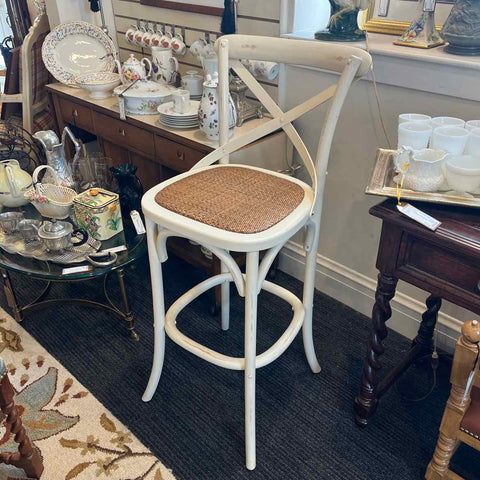 Rustic Barstool with Wicker Seat