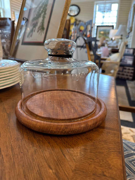 Teak Plate With Glass Dome
