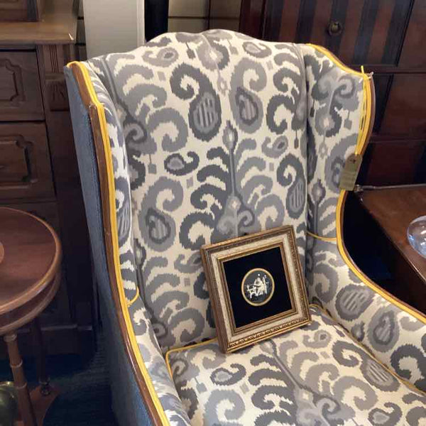 Ikat With Yellow Welt Wing Chair