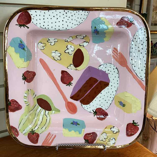Whimsical Gold Rimmed Platter by Droll Designs
