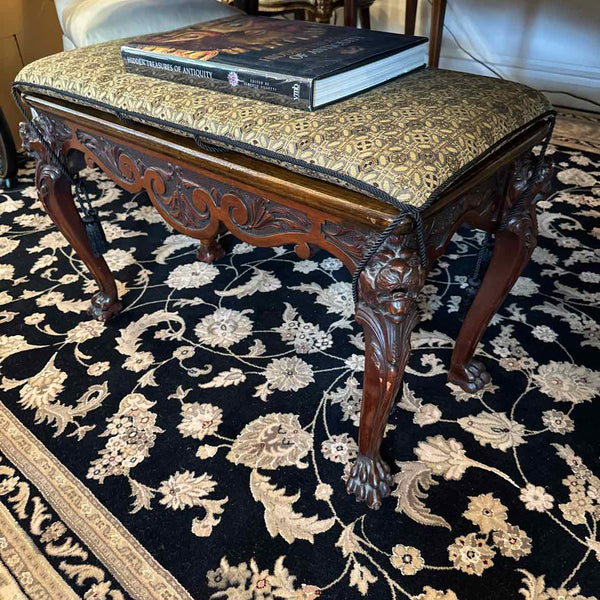 Carved Wood Bench With Cushion