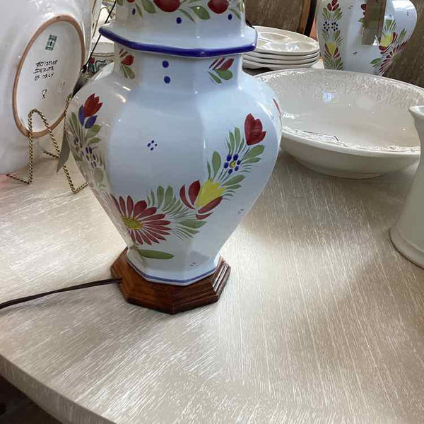 Quimper Pottery Lamp with Briton Lady and Shade