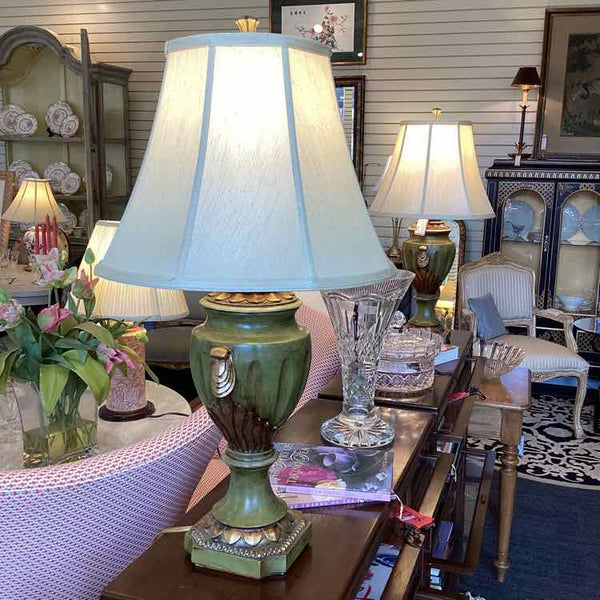Pair of Green & Gold Resin Lamps