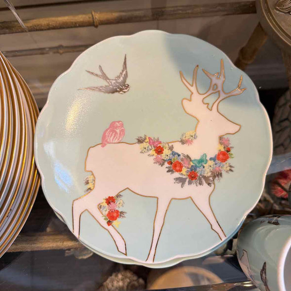 4 Pale Blue Reindeer Plates