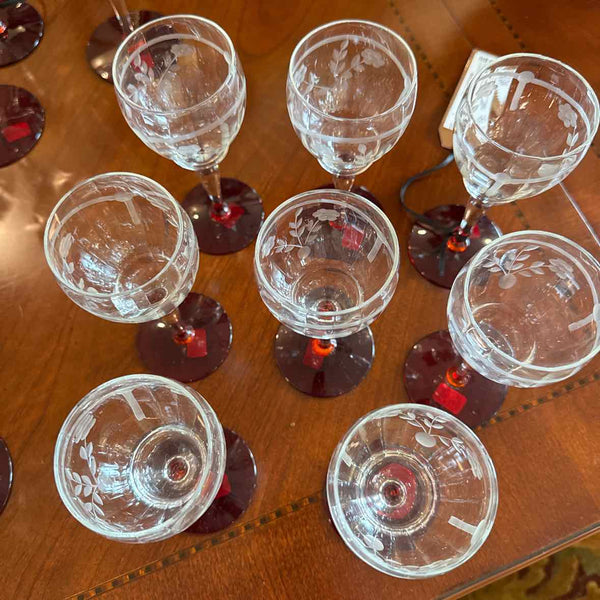8 Etched Floral Apertif Glasses