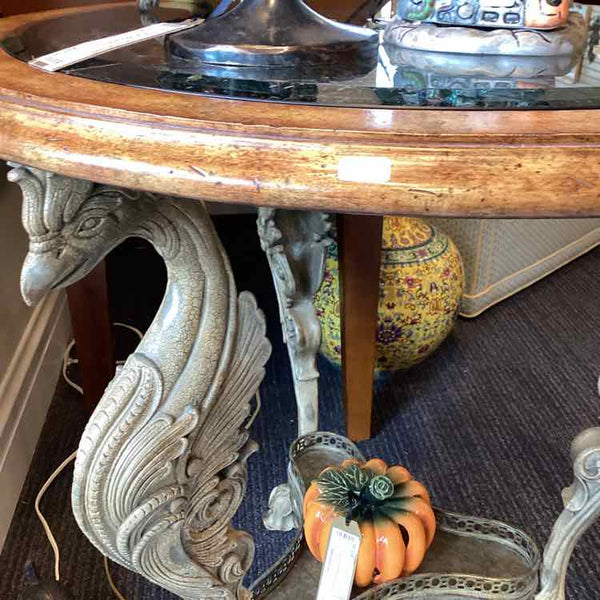Round Accent Glass Top Table with Scrollwork