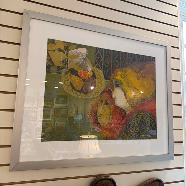 Framed "Women & Still Life, & Dove" by Olvar