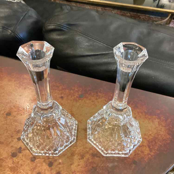 Pair Pressed Glass Candlestick Holders