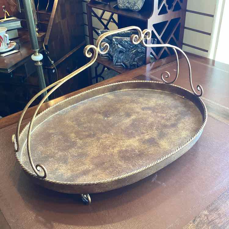 Gold Metal Tray With Handles