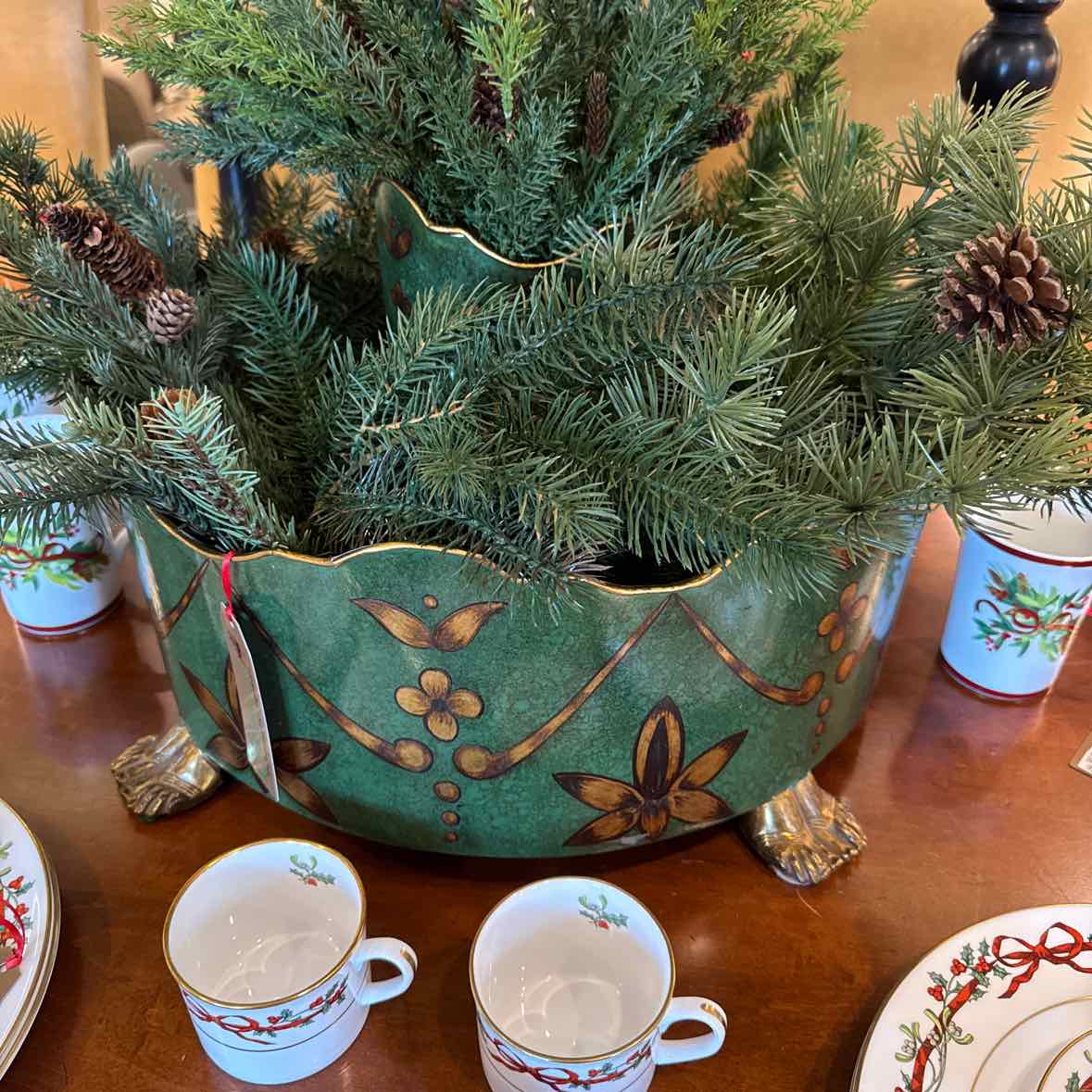 Green/Gold Metal Footed Planter