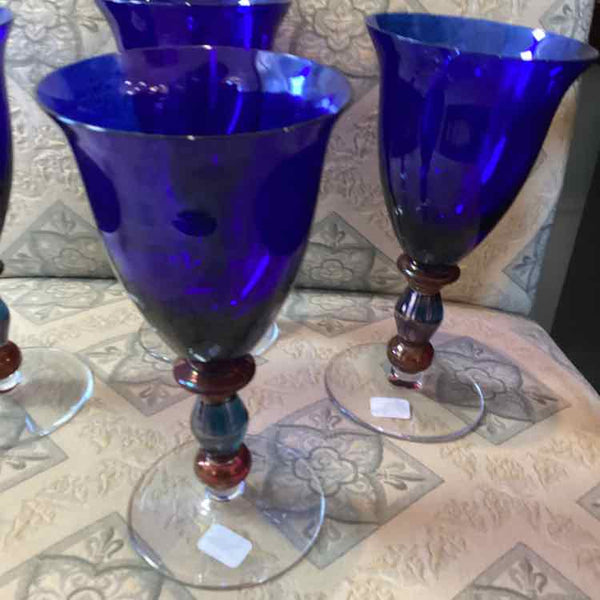 Set of 4 Mikasa Blue & Purple Wine Glasses