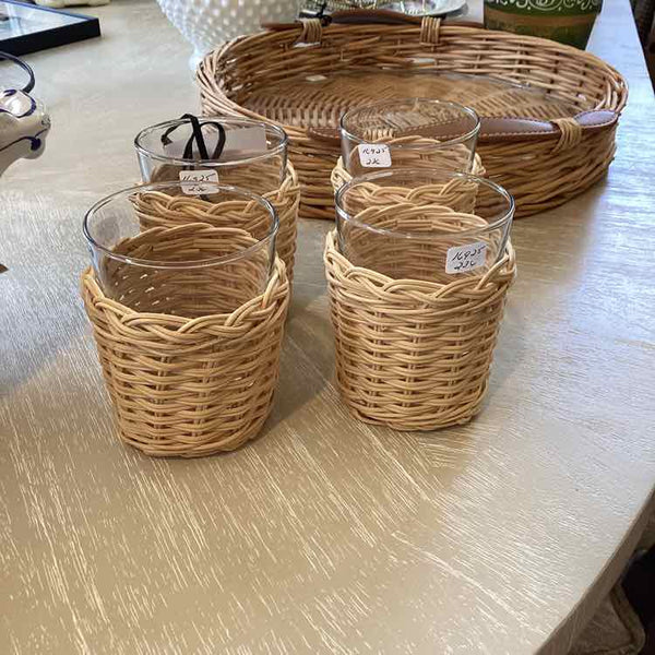 Four Glasses In Wicker Sleeves