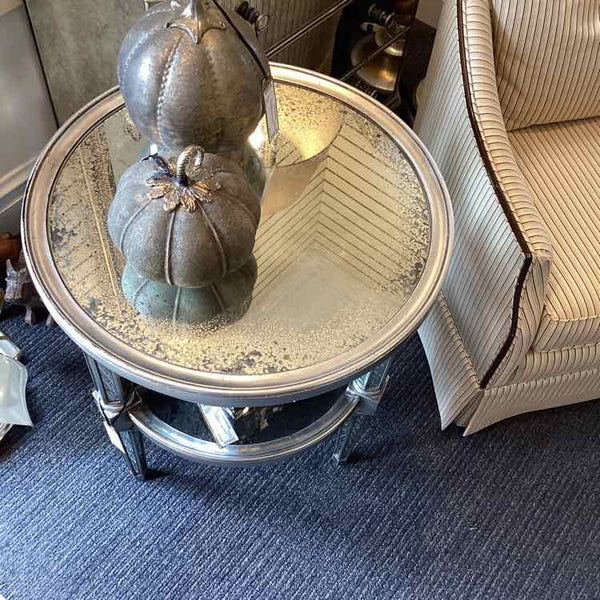 Round Mirrored Two Tiered Table