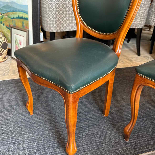 Set of 2 Green Leather Chairs