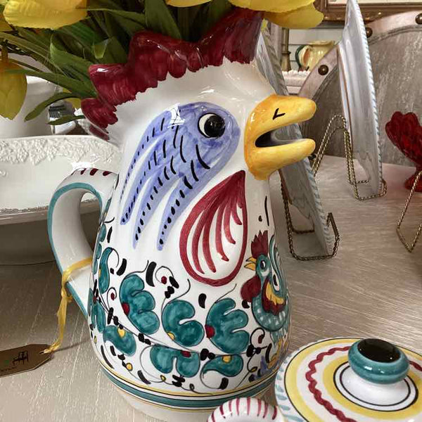 Artistica Orieto Green Rooster Pitcher, Cream & Sugar