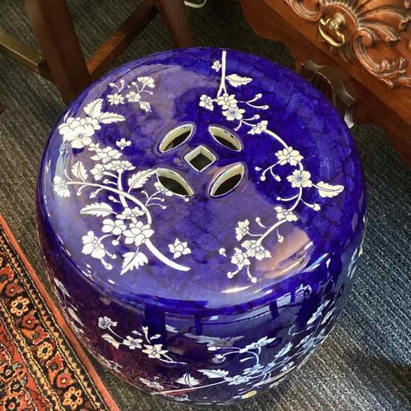 Blue Leaf and Petal Garden Stool