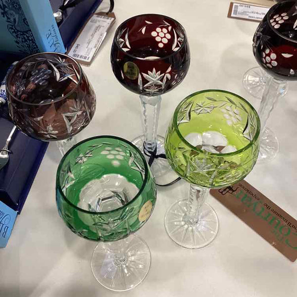 Set of 4  Multicolored Cut Crystal Glasses
