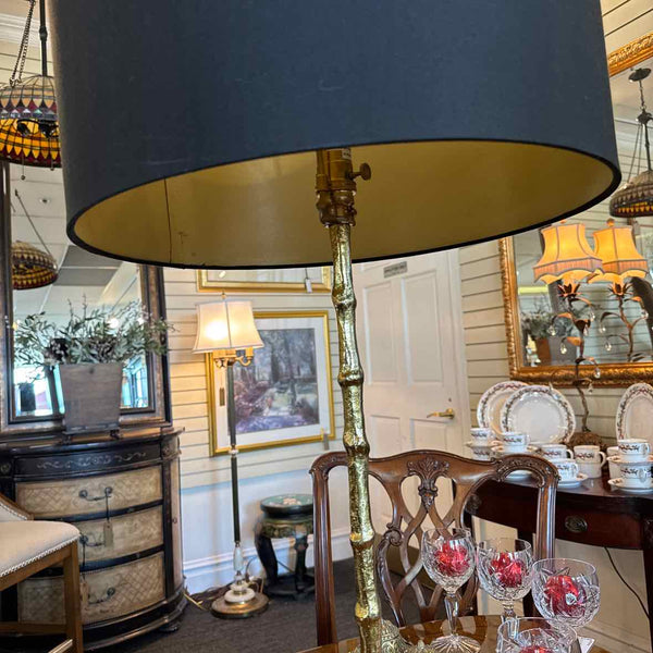 Pair of Gold Bamboo Lamps with Black Shades