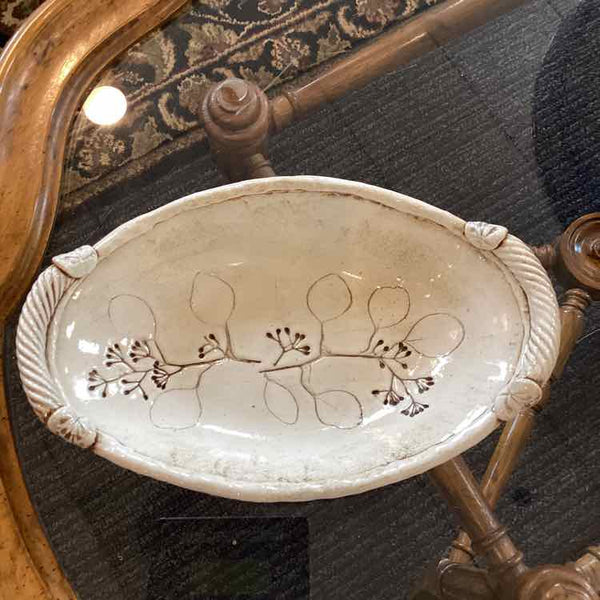 Ceramic Oval Dish With Floral Imprints