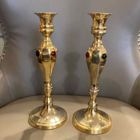 Brass Candlesticks w/Jewels