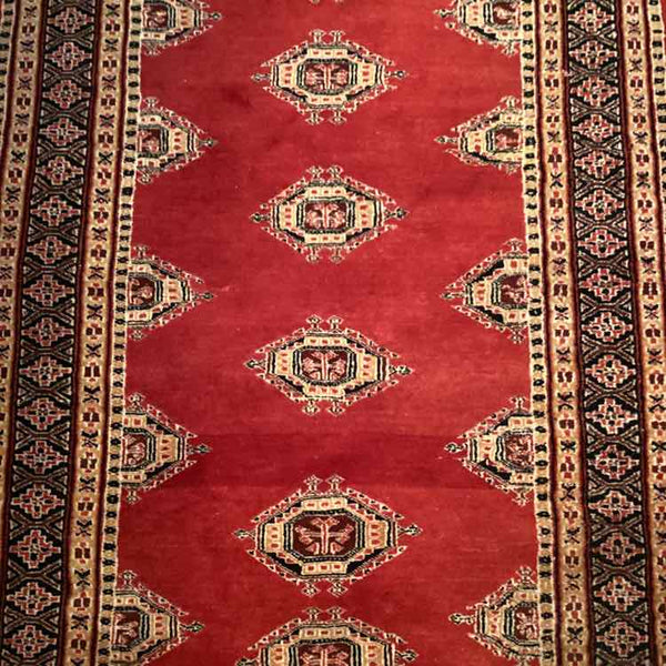 "As Is" Red And Black Pakistan Handknotted Rug