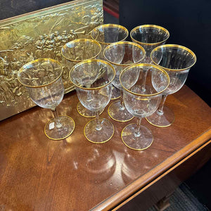 Set of 8 Gold Rimmed wine Glasses