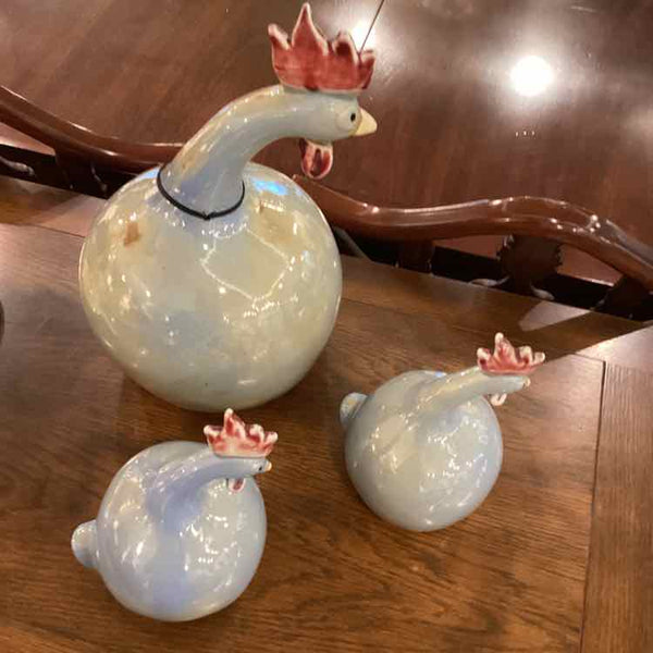 Three Piece Ceramic Rooster Family