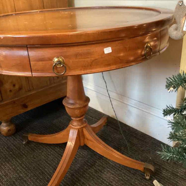 Round Leather Top Drum Table