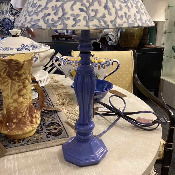 Blue Wooden Candlestick Lamp With Shade