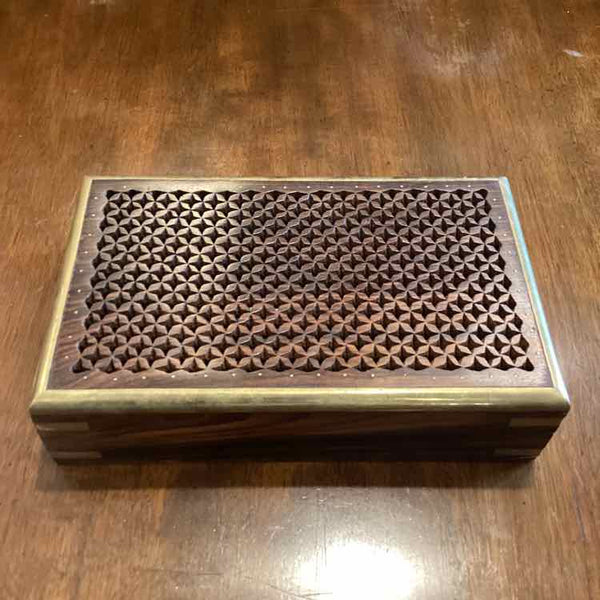 Wood Lattice Box With Brass