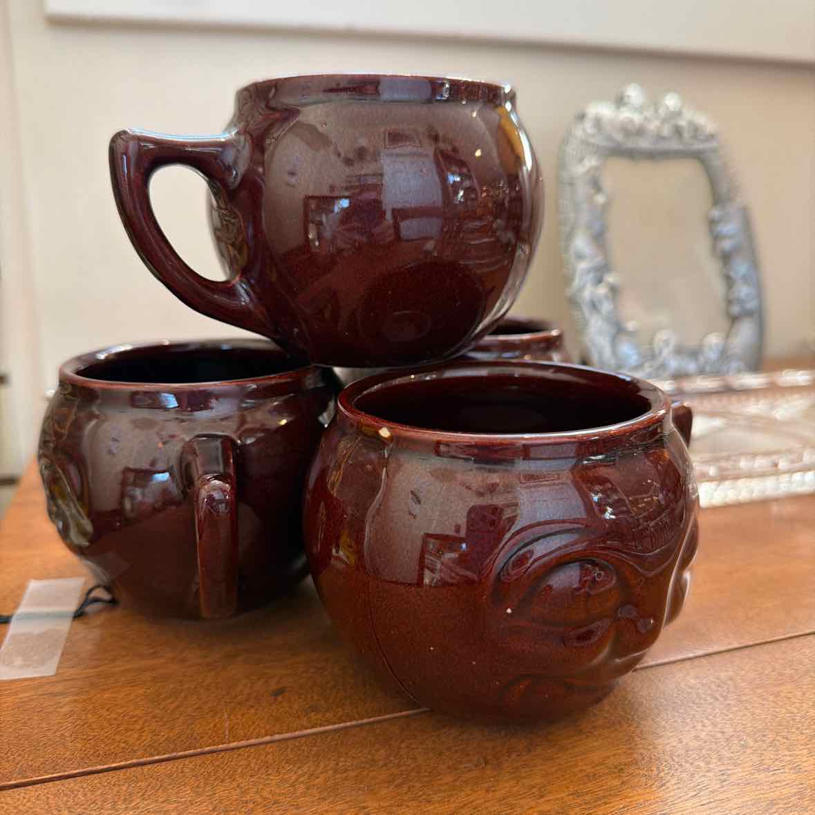 Brown Pottery Moon Face Mug