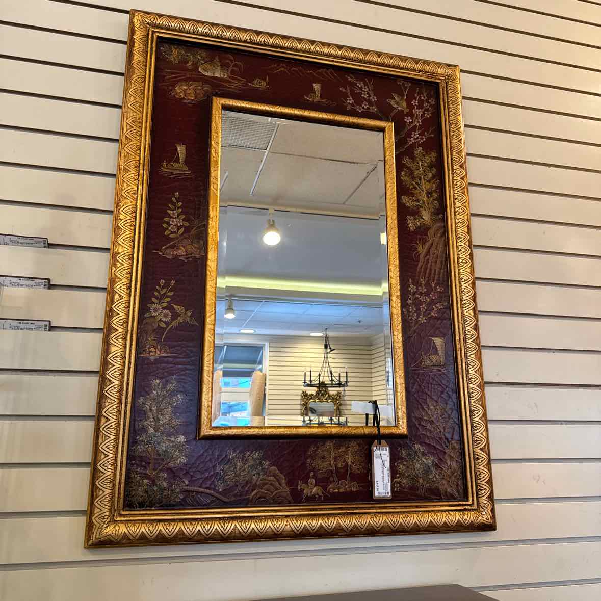 Burgundy And Gold Beveled Mirror