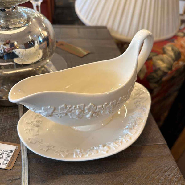 Wedgwood Cream Embossed Gravy Boat (Queensware)