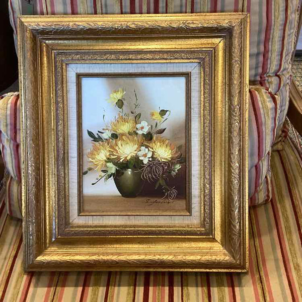 Yellow Flowers Oil Painting In Hand Carved Frame