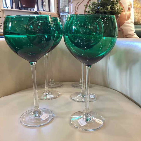 6 Green Lenox Wine Glasses